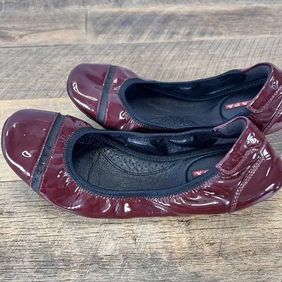 Prada Buffalo Dance Lux Ballet Flats Slip on Burgundy Red Size EU 37 (US 6.5) - Picture 7 of 9